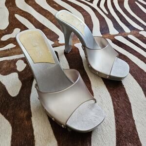 Candies Vintage 1990's Original Sandals Silver High Heeled Slides 7/38 Italy